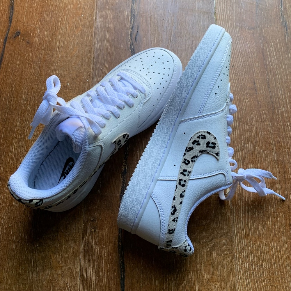 NWOT Nike Court Vision with Leopard Print Swoosh 🌺